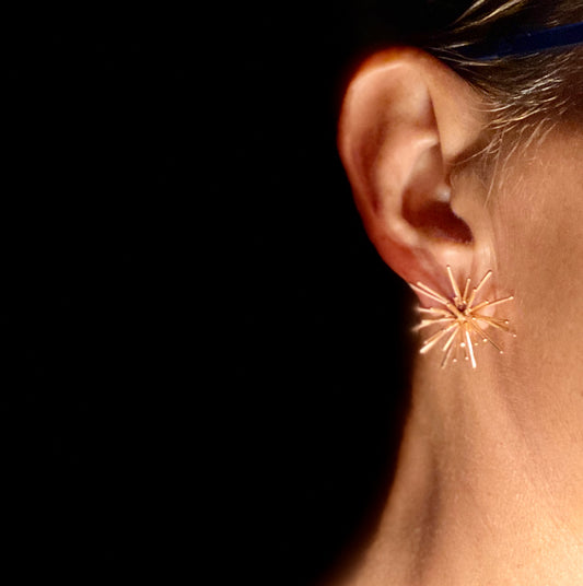 MIW designed these earrings inspired by her underwater explorations. Solid rose gold on model.