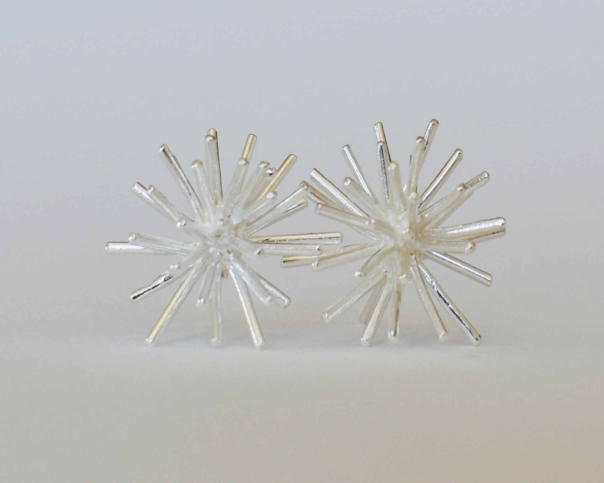 Sea Urchin earrings in solid recycled sterling silver. 
