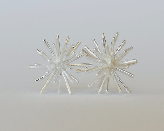 Sea Urchin earrings in solid recycled sterling silver. 