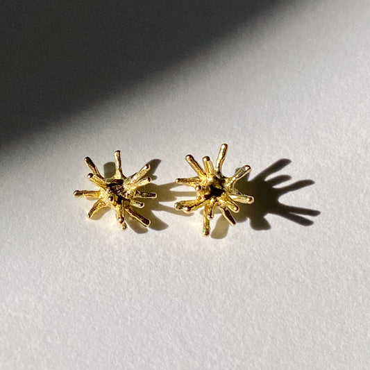 Sea Urchin stud earrings in 18kt solid gold.